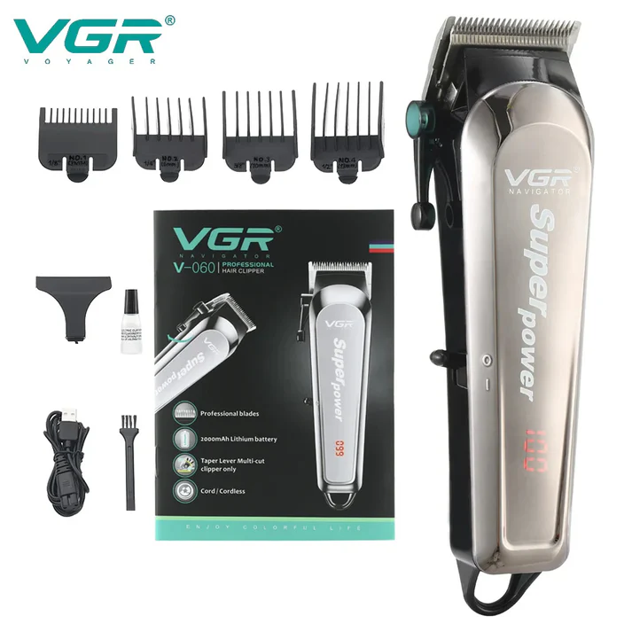 VGR V-060 Professional Hair Clipper with LED display and stainless steel blade