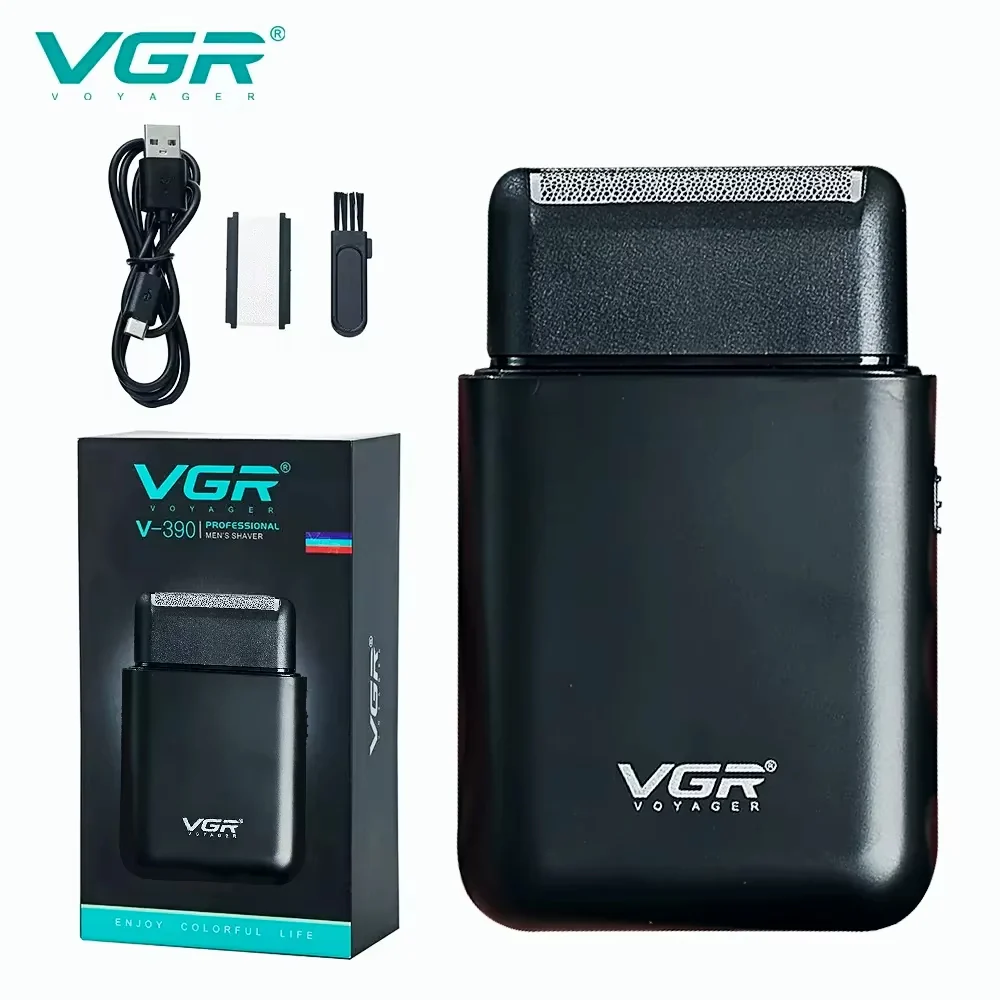 VGR V-390 electric shaver full package with USB charging cable and retail box