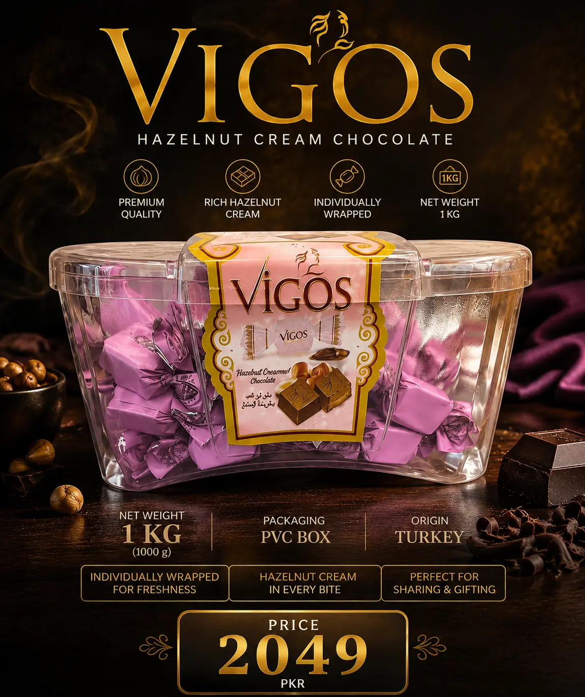 Vigos Bonjem Hazelnut Chocolate 1kg PVC Box